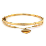 Złota bransoletka 375 sztywna bangle z wiszącym sercem długość 18cm 9k