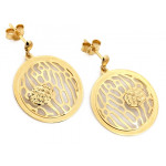 Ażurowe złote kolczyki 585 okrągłe wiszące na sztyfcie eleganckie 14k