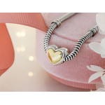 Elegancki srebrny charms 925 złocone serce przewlekane do bransoletki