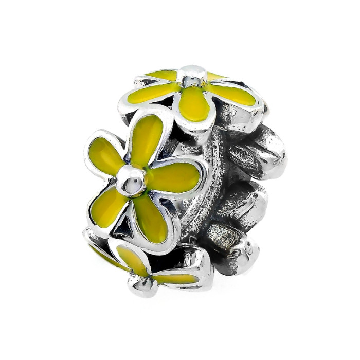 Srebrny charms 925 z żółtymi emaliowanymi kwiatkami zawieszka do bransoletki letni Srebrny charms 925 z żółtymi emaliowanymi kwiatkami zawieszka do bransoletki letni