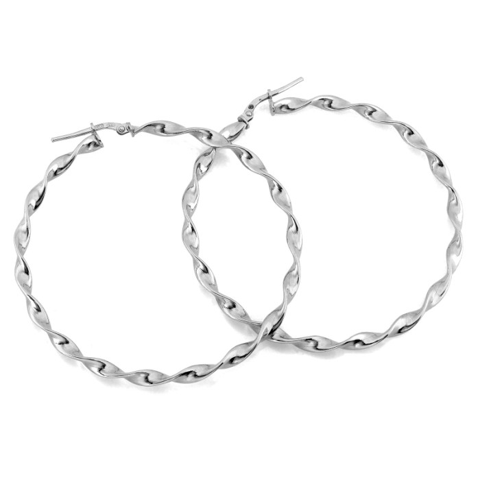 Efektowne srebrne kolczyki 925 duże skręcane koła średnica 58mm Efektowne srebrne kolczyki 925 duże skręcane koła średnica 58mm