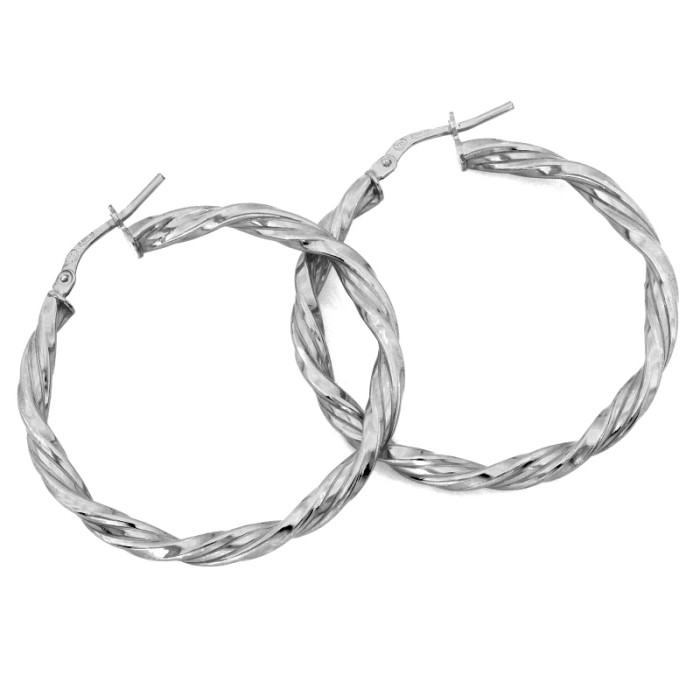 Modne srebrne kolczyki 925 w kształcie dużych skręconych kół o średnicy 40mm Modne srebrne kolczyki 925 w kształcie dużych skręconych kół o średnicy 40mm