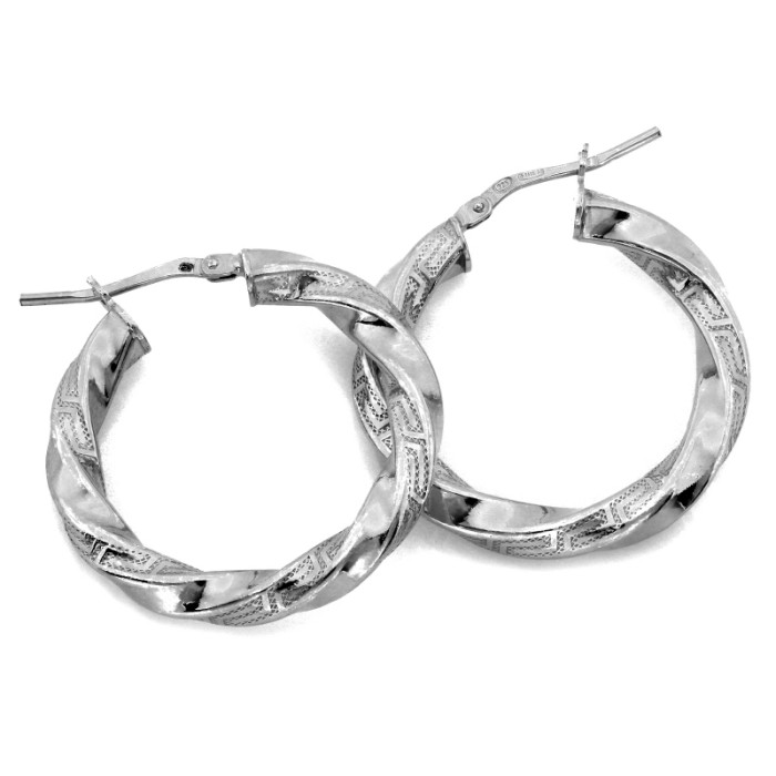 Modne srebrne kolczyki 925 koła skręcone z greckim wzorem średnica 31mm Modne srebrne kolczyki 925 koła skręcone z greckim wzorem średnica 31mm