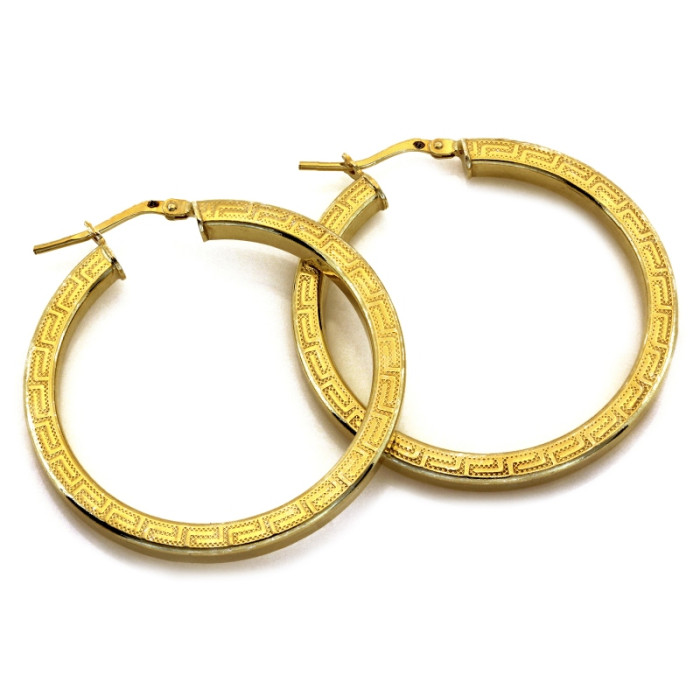 Efektowne srebrne kolczyki 925 pozłacane koła z greckim wzorem średnica 39mm Efektowne srebrne kolczyki 925 pozłacane koła z greckim wzorem średnica 39mm