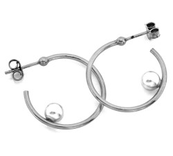 Srebrne kolczyki 925 koła eleganckie z perłą klasyczne minimalistyczne błyszczące