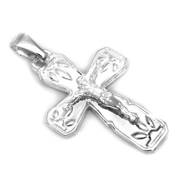Elegancki srebrny krzyżyk 925 z dekoracyjnym zdobieniem Elegancki srebrny krzyżyk 925 z dekoracyjnym zdobieniem