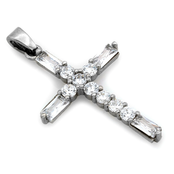 Srebrny krzyżyk 925 elegancki błyszczący z cyrkoniami klasyczny wisiorek zawieszka Srebrny krzyżyk 925 elegancki błyszczący z cyrkoniami klasyczny wisiorek zawieszka