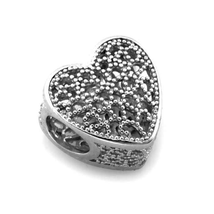 Romantyczna srebrna zawieszka 925 charms w kształcie ażurowego serca Romantyczna srebrna zawieszka 925 charms w kształcie ażurowego serca