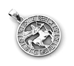 Ozdobna srebrna zawieszka 925 okrągła ze znakiem zodiaku strzelec