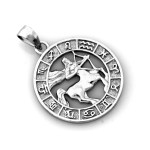 Ozdobna srebrna zawieszka 925 okrągła ze znakiem zodiaku strzelec