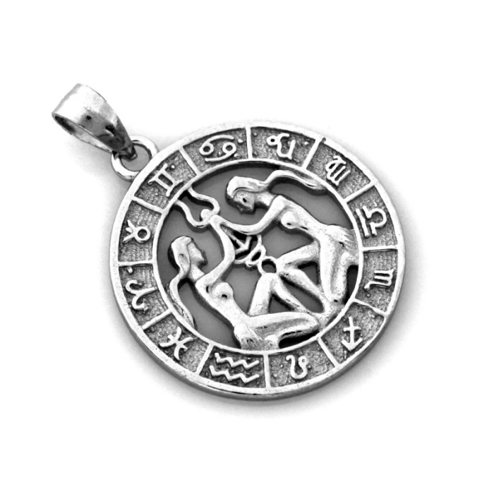Stylowa srebrna zawieszka 925 znak zodiaku bliźnięta okrągła s Stylowa srebrna zawieszka 925 znak zodiaku bliźnięta okrągła s