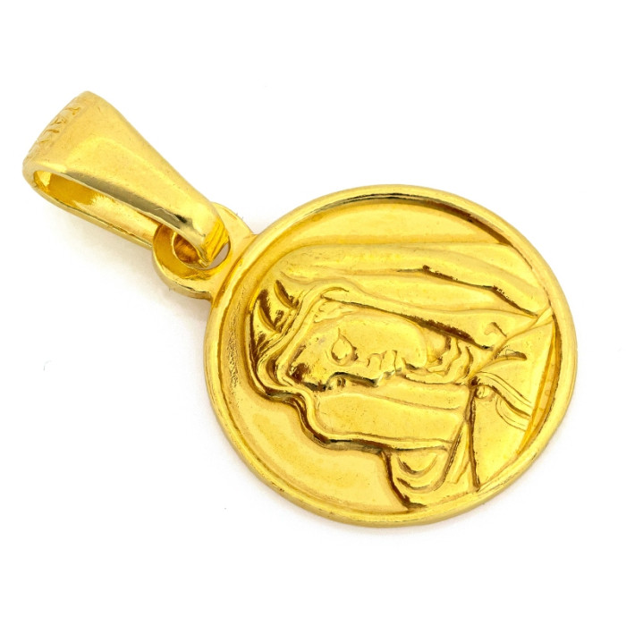 Elegancki srebrny medalik 925 pozłacany okrągły z wizerunkiem Matki Bożej Elegancki srebrny medalik 925 pozłacany okrągły z wizerunkiem Matki Bożej
