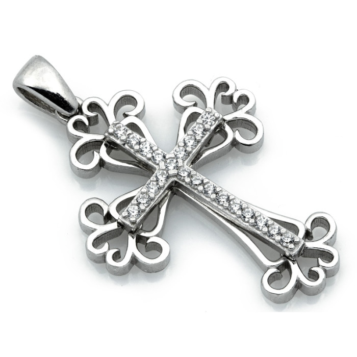 Srebrny krzyżyk 925 ażurowy z cyrkoniami elegancka zawieszka Srebrny krzyżyk 925 ażurowy z cyrkoniami elegancka zawieszka