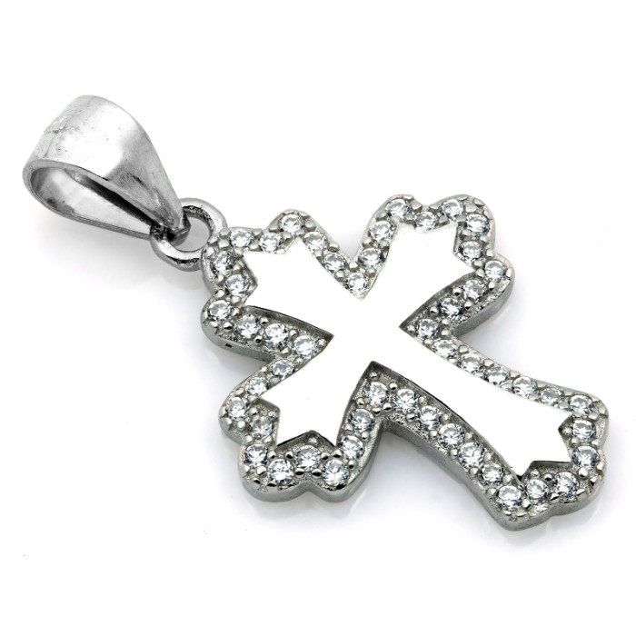 Elegancki srebrny krzyżyk 925 zawieszka z cyrkoniami w kobiecym stylu Elegancki srebrny krzyżyk 925 zawieszka z cyrkoniami w kobiecym stylu