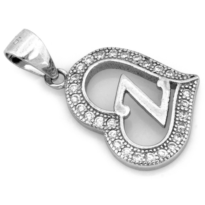 Elegancka srebrna zawieszka 925 serce z cyrkoniami i literką Z błyszcząca Elegancka srebrna zawieszka 925 serce z cyrkoniami i literką Z błyszcząca