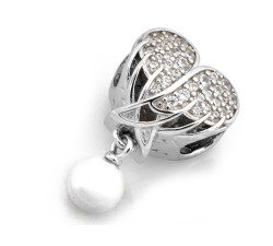 Elegancka srebrna zawieszka 925 charms beads serce z perłą do bransoletki