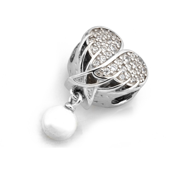 Elegancka srebrna zawieszka 925 charms beads serce z perłą do bransoletki Elegancka srebrna zawieszka 925 charms beads serce z perłą do bransoletki