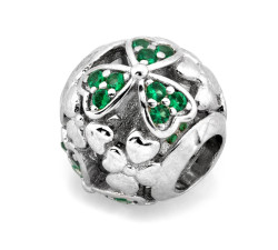 Elegancki srebrny charms próby 925 kulka z cyrkoniami do bransoletki