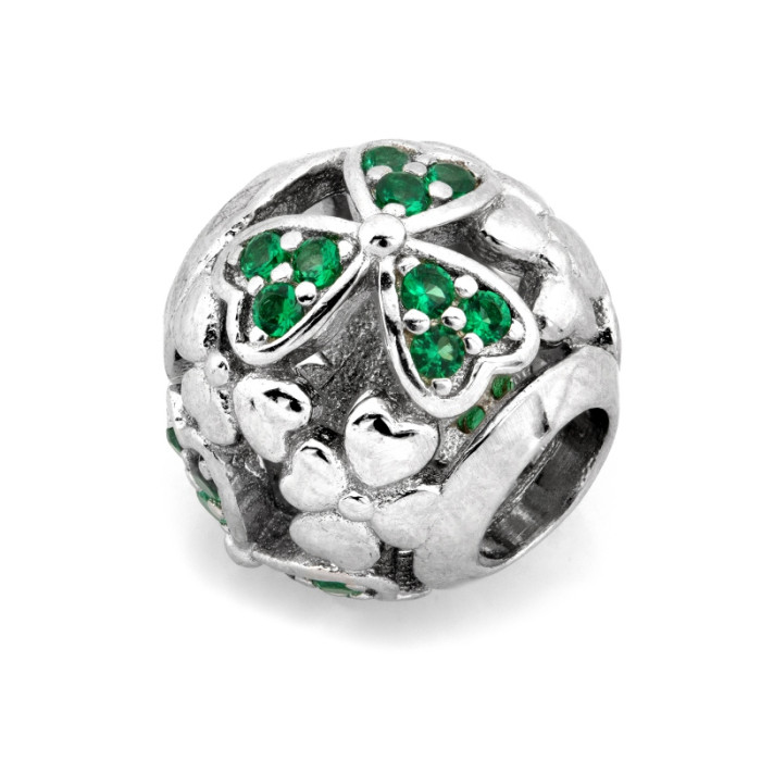 Elegancki srebrny charms próby 925 kulka z cyrkoniami do bransoletki Elegancki srebrny charms próby 925 kulka z cyrkoniami do bransoletki