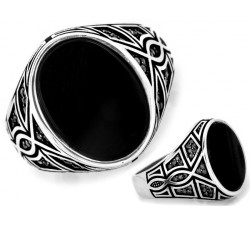 Masywny srebrny sygnet 925 z czarnymi cyrkoniami nowoczesny design