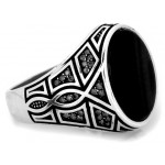 Masywny srebrny sygnet 925 z czarnymi cyrkoniami nowoczesny design