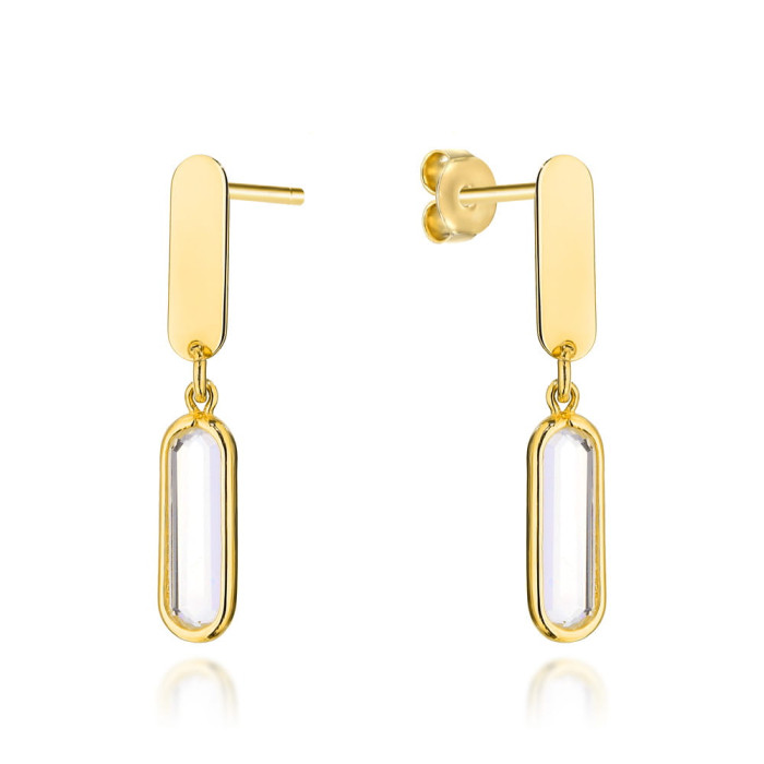 Kolczyki złote 585 14kt wiszące z kamieniem white quartz na sztyfcie oryginalny model na każdą okazję Kolczyki złote 585 14kt wiszące z kamieniem white quartz na sztyfcie oryginalny model na każdą okazję