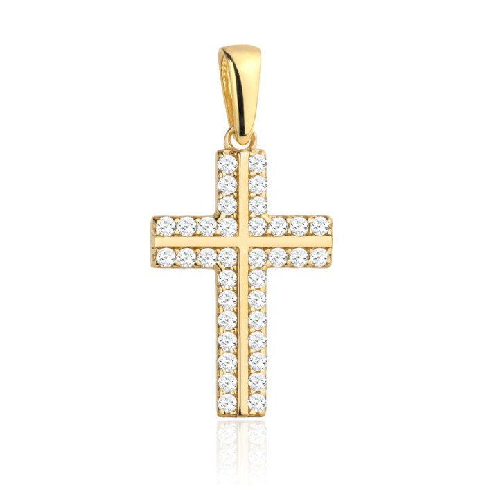 Krzyżyk złoty 585 wysadzany cyrkoniami z elegancki krzyż na łańcuszek 14 kt Krzyżyk złoty 585 wysadzany cyrkoniami z elegancki krzyż na łańcuszek 14 kt