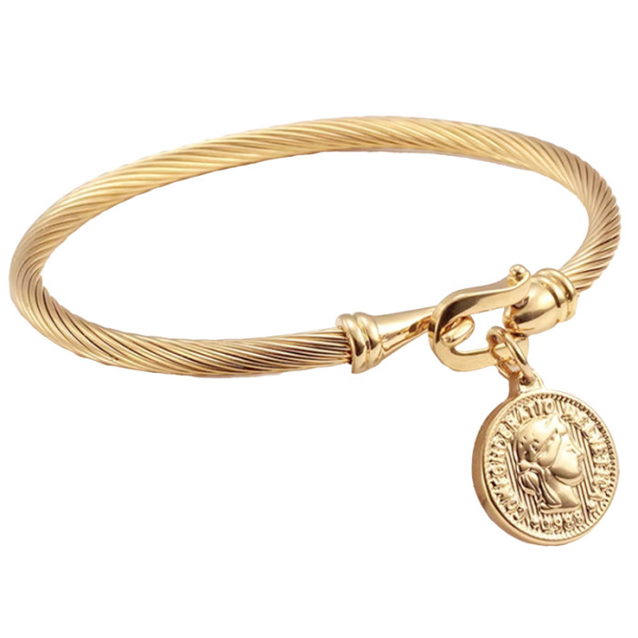 Bransoletka z zawieszką moneta sztywna bangle bez kamieni na prezent Bransoletka z zawieszką moneta sztywna bangle bez kamieni na prezent