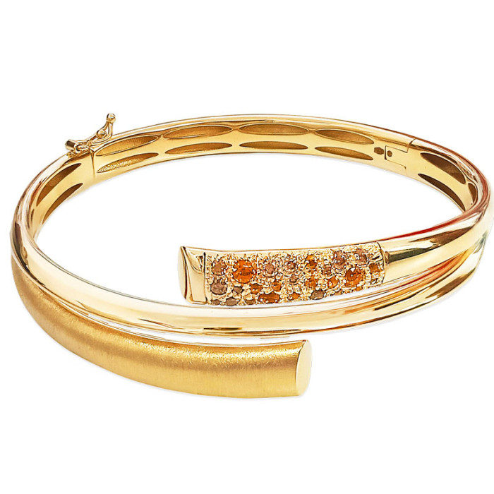 Złota bransoletka 585 elegancka bangle sztywna z cyrkoniami Złota bransoletka 585 elegancka bangle sztywna z cyrkoniami