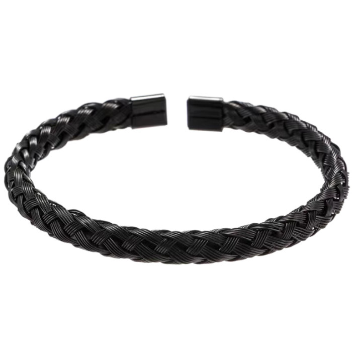 Elegancka czarna bransoletka sztywna pleciona bangle unisex Elegancka czarna bransoletka sztywna pleciona bangle unisex