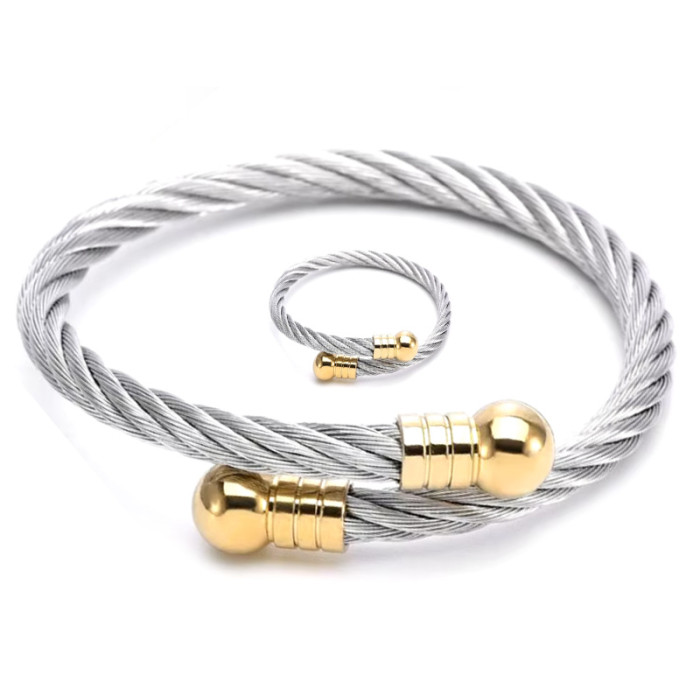 Nowoczesny zestaw biżuterii pierścionek i bransoletka skręcana sztywna bangle Nowoczesny zestaw biżuterii pierścionek i bransoletka skręcana sztywna bangle