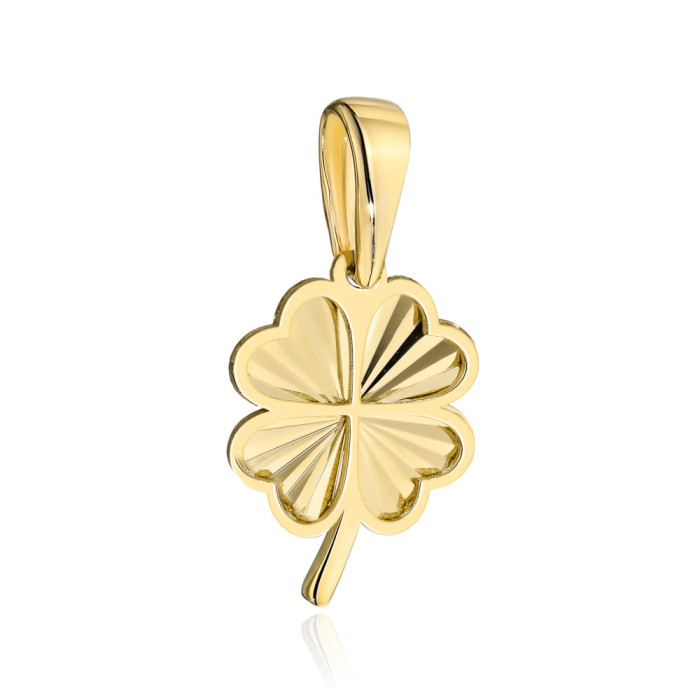 Zawieszka złota 585 14kt diamentowana koniczynka z łodygą delikatna koniczyna na łańcuszek Zawieszka złota 585 14kt diamentowana koniczynka z łodygą delikatna koniczyna na łańcuszek