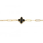 Złota bransoletka 585 z modnym czarnym kwiatkiem dł. 20cm 14k