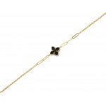 Złota bransoletka 585 z modnym czarnym kwiatkiem dł. 20cm 14k