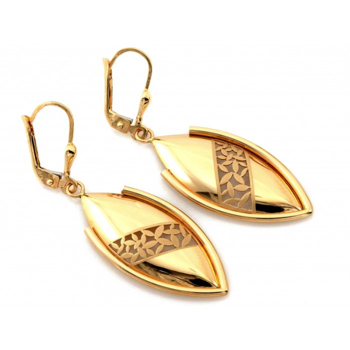 Złote kolczyki 585 wiszące z ażurowym wzorem dekoracyjne eleganckie 14k