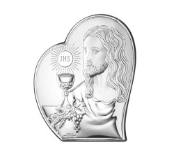SREBRNY OBRAZ 925 JEZUS CHRYSTUS W SERCU RYNGRAF 6x7cm