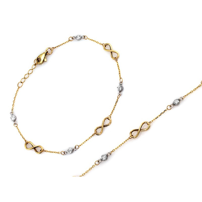 Elegancka złota bransoletka 375 z motywem nieskończoności i błyszczącymi cyrkoniami 9k Elegancka złota bransoletka 375 z motywem nieskończoności i błyszczącymi cyrkoniami 9k