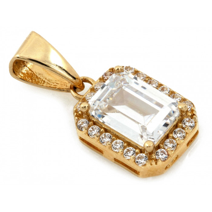 Elegancka złota zawieszka 585 prostokątna z błyszczącymi cyrkoniami 14k Elegancka złota zawieszka 585 prostokątna z błyszczącymi cyrkoniami 14k