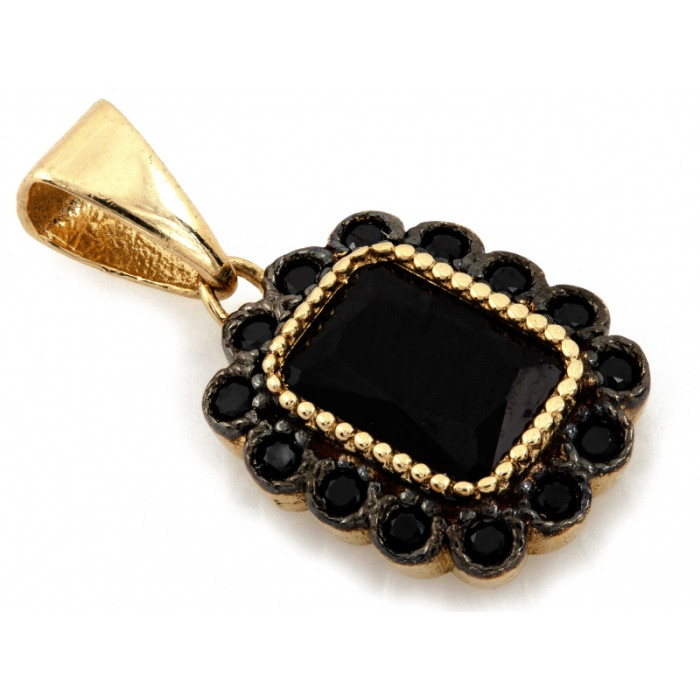 Elegancka złota zawieszka 585 prostokątna z czarnymi kamieniami 14k Elegancka złota zawieszka 585 prostokątna z czarnymi kamieniami 14k