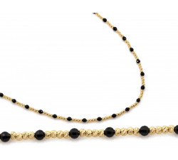 Elegancki złoty naszyjnik 585 z kulkami i czarnymi onyksami długość 44-45cm 14k