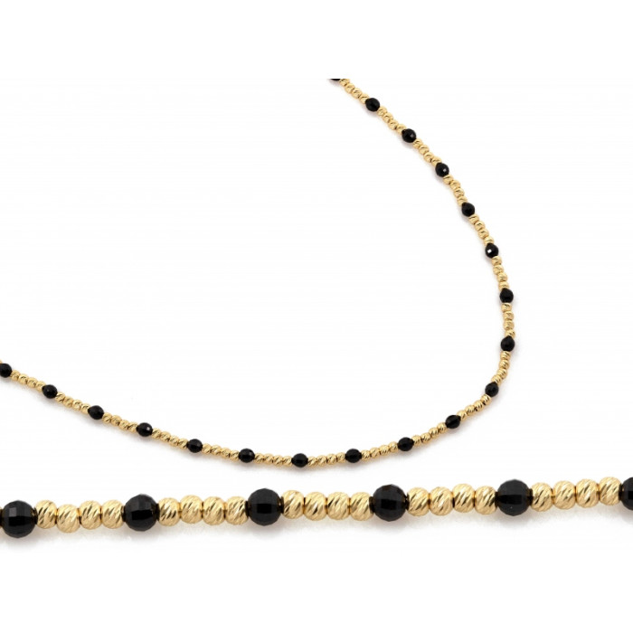 Elegancki złoty naszyjnik 585 z kulkami i czarnymi onyksami długość 44-45cm 14k Elegancki złoty naszyjnik 585 z kulkami i czarnymi onyksami długość 44-45cm 14k
