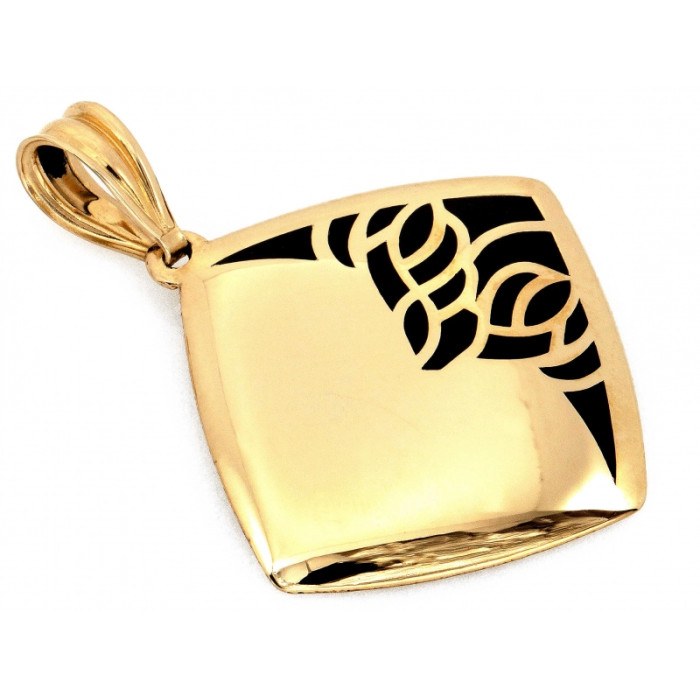 Złota zawieszka 585 w kształcie kwadratu z elegancką czarną emalią 14k Złota zawieszka 585 w kształcie kwadratu z elegancką czarną emalią 14k