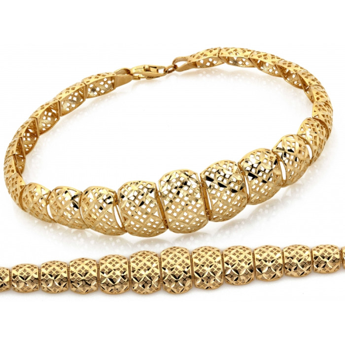 Złota elegancka bransoletka 585 z ażurowych przestrzennych elementów 14k Złota elegancka bransoletka 585 z ażurowych przestrzennych elementów 14k