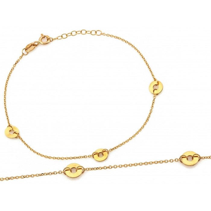 Efektowna złota bransoletka 585 z połączonymi kółkami i obręczami 19cm 14k Efektowna złota bransoletka 585 z połączonymi kółkami i obręczami 19cm 14k
