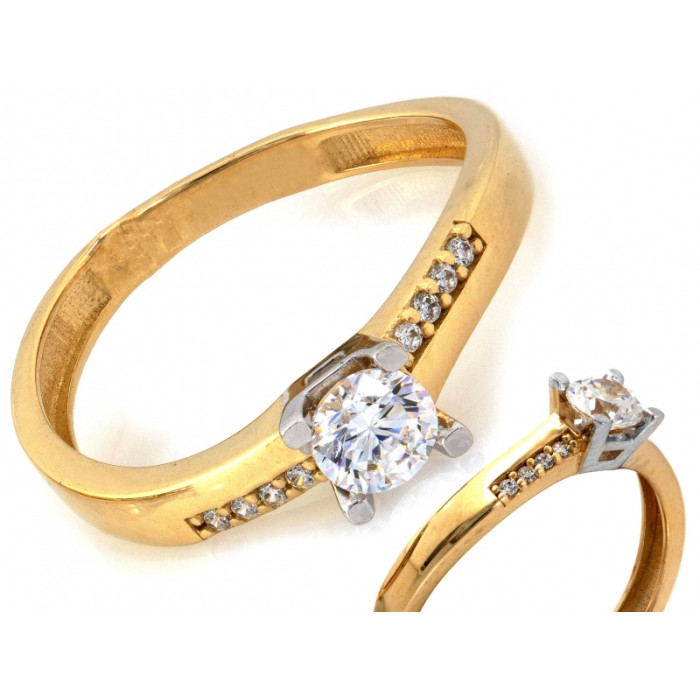 Elegancki złoty pierścionek 585 zaręczynowy z oszlifowanym oczkiem 14k Elegancki złoty pierścionek 585 zaręczynowy z oszlifowanym oczkiem 14k