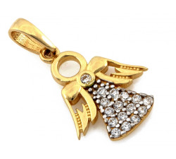 Elegancka złota zawieszka 585 aniołek z błyszczącymi cyrkoniami wisiorek ozdobny 14k