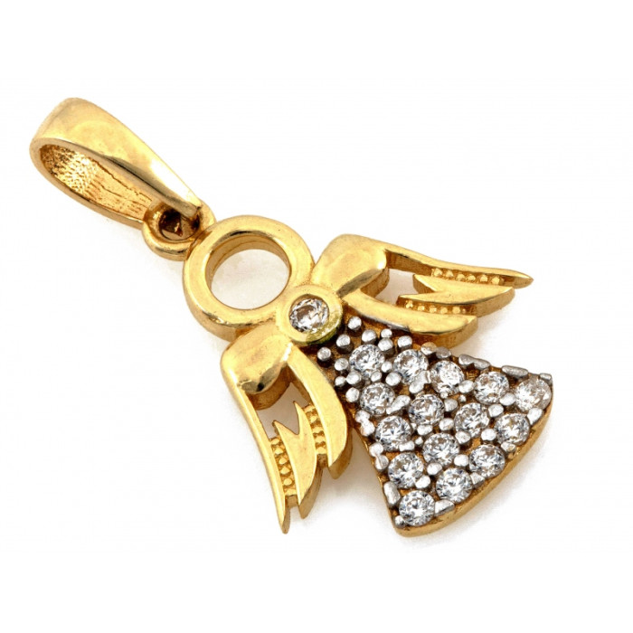 Elegancka złota zawieszka 585 aniołek z błyszczącymi cyrkoniami wisiorek ozdobny 14k Elegancka złota zawieszka 585 aniołek z błyszczącymi cyrkoniami wisiorek ozdobny 14k