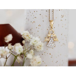 Elegancka złota zawieszka 585 aniołek z błyszczącymi cyrkoniami wisiorek ozdobny 14k