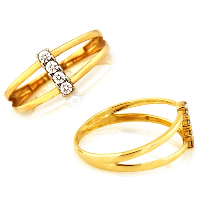 Podwójny złoty pierścionek 585 z cyrkoniami elegancki 14k Podwójny złoty pierścionek 585 z cyrkoniami elegancki 14k