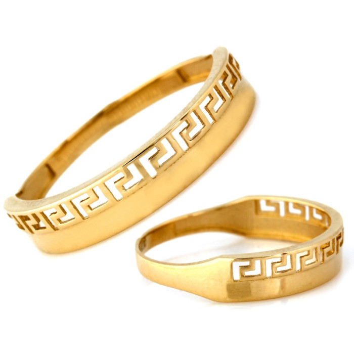 Złoty pierścionek 585 obrączka z greckim wzorem, klasyczna elegancja (14k) Złoty pierścionek 585 obrączka z greckim wzorem, klasyczna elegancja (14k)